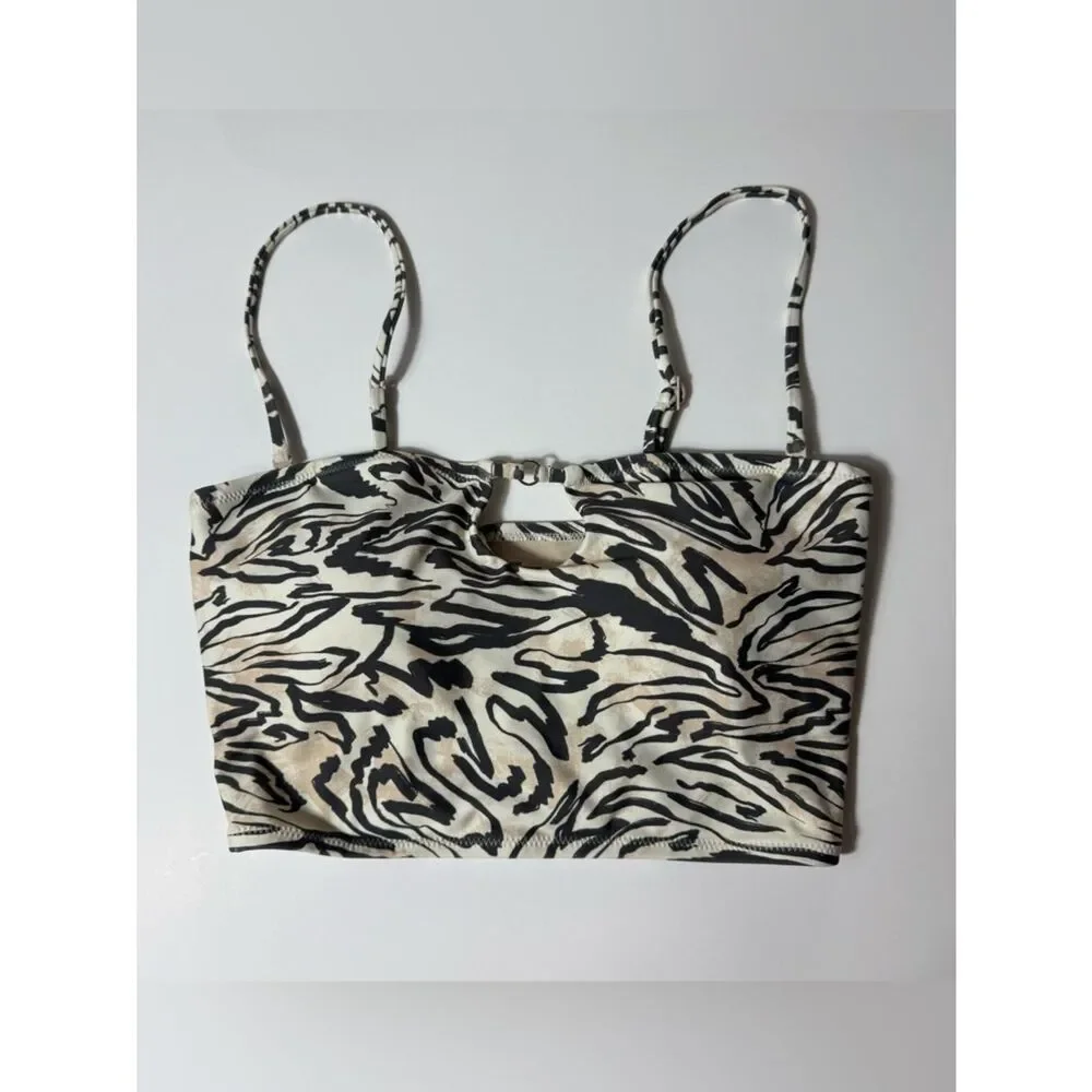 Aerie NWOT Scoop Bikini Top Size S Neutral Animal Print Cutout Swim